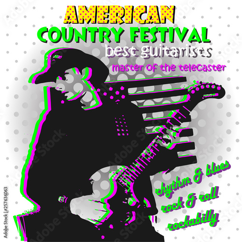 Printposter of the festival of country music with the image of a guitarist with a guitar vector image photo