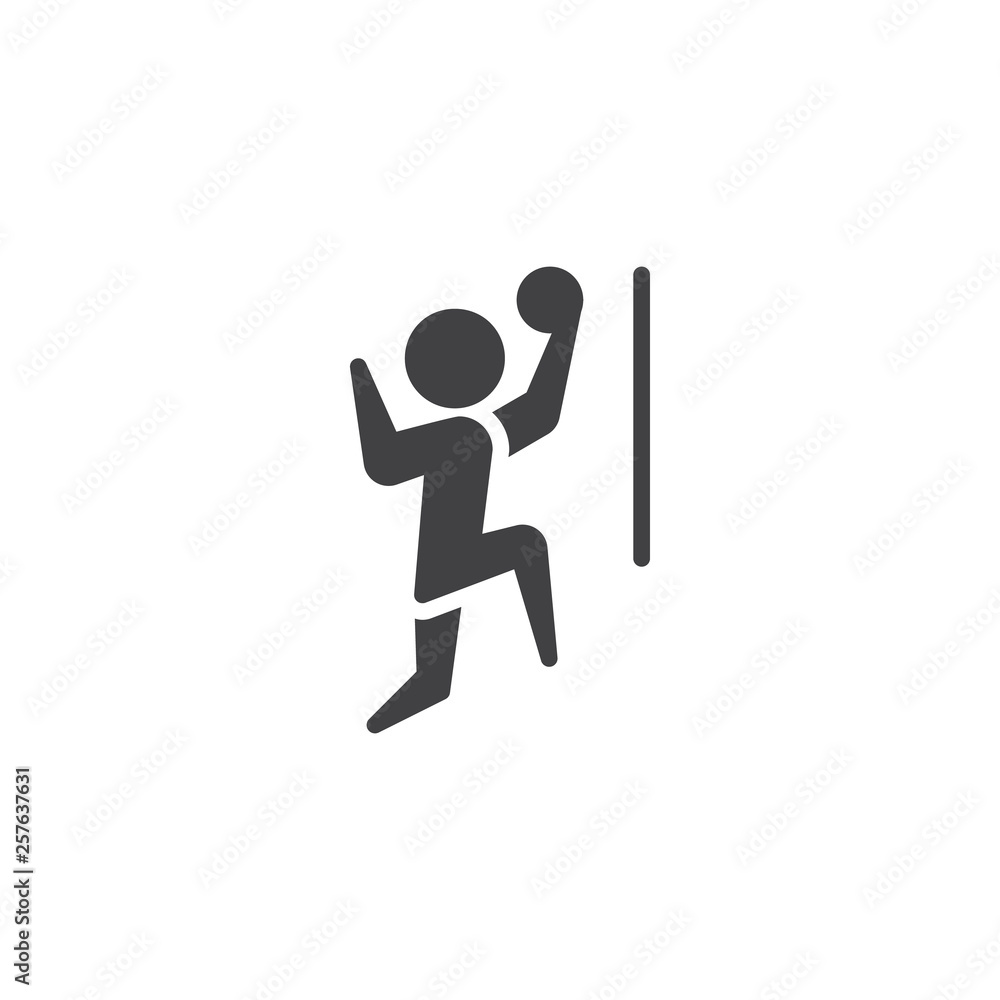 Man playing volleyball vector icon. filled flat sign for mobile concept and web design. Volleyball player net glyph icon. Summer sport games symbol, logo illustration. Pixel perfect vector graphics
