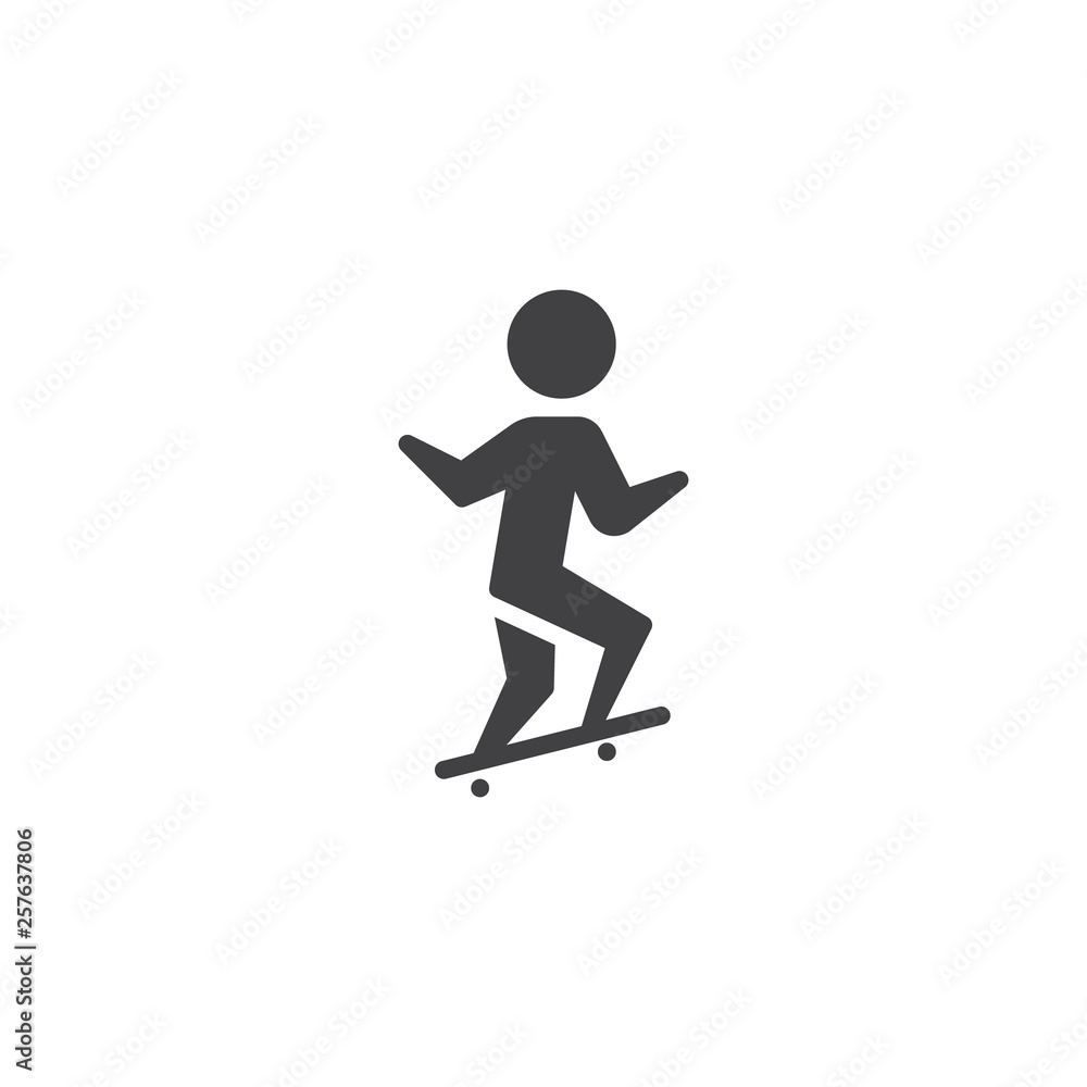 Man skateboarder ride skateboard vector icon. filled flat sign for mobile concept and web design. Skateboarding sport glyph icon. Symbol, logo illustration. Pixel perfect vector graphics