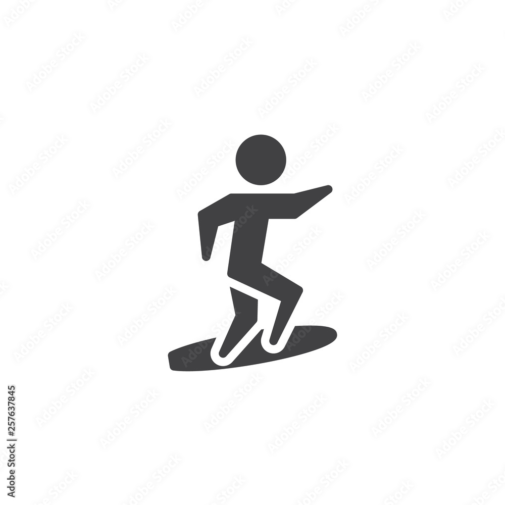 Surfing sport vector icon. filled flat sign for mobile concept and web design. Surfer riding on surfboard glyph icon. Summer sports game symbol, logo illustration. Pixel perfect vector graphics