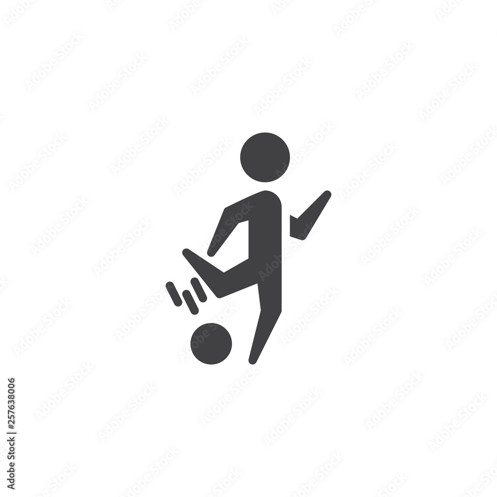 Soccer player with a ball vector icon. filled flat sign for mobile concept and web design. Football player glyph icon. Summer sports game symbol, logo illustration. Pixel perfect vector graphics Soccer player with a ball vector icon. filled flat sign for mobile concept and web design. Football player glyph icon. Summer sports game symbol, logo illustration. Pixel perfect vector graphics