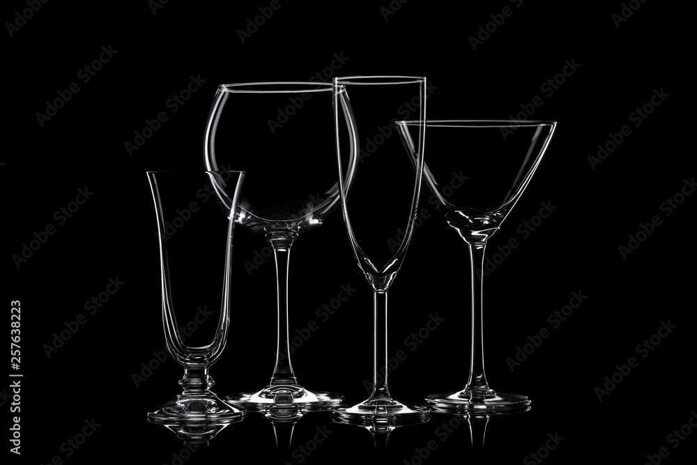 Glassware silhouettes on black. Glassware silhouettes on black.