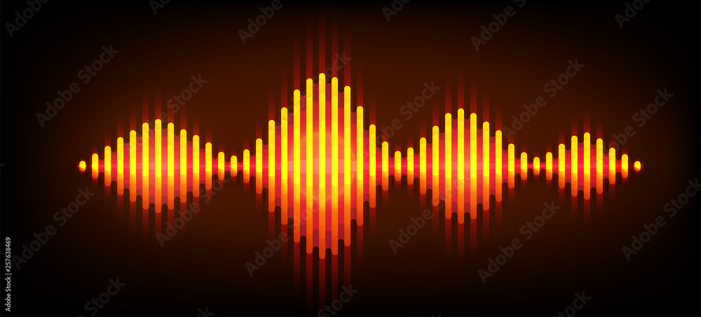 Neon wave sound vector background. Music soundwave design, orange light  elements isolated on dark backdrop. Radio frequency beat lines vector de  Stock | Adobe Stock