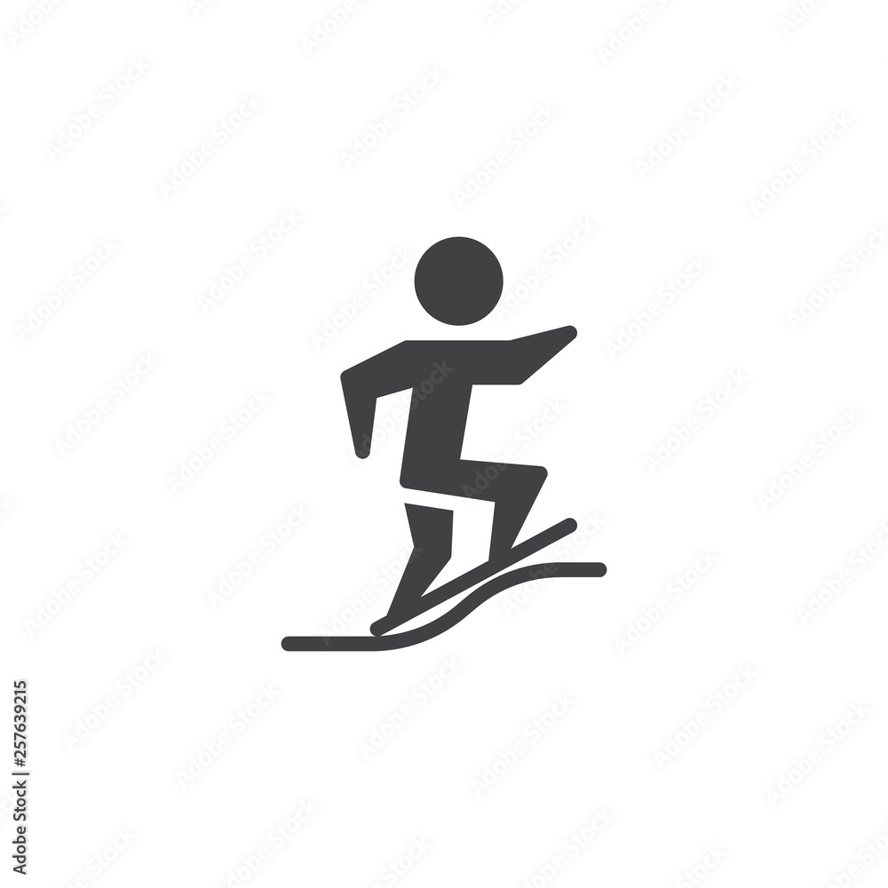 Surfing extreme sport vector icon. filled flat sign for mobile concept and web design. Surfer and wave glyph icon. Symbol, logo illustration. Pixel perfect vector graphics