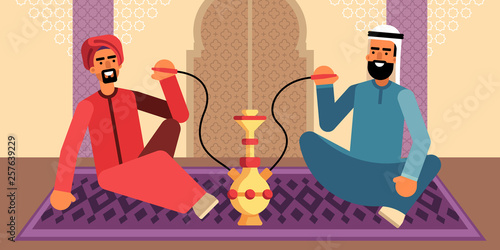 Colorful illustration of two men who smoke hookah