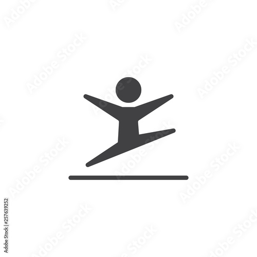 Rhythmic gymnastics athlete jump vector icon. filled flat sign for mobile concept and web design. Gymnastic sport glyph icon. Symbol, logo illustration. Pixel perfect vector graphics