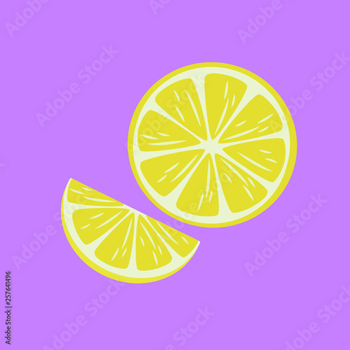 Lemon on purple background, flat design, logo, icon