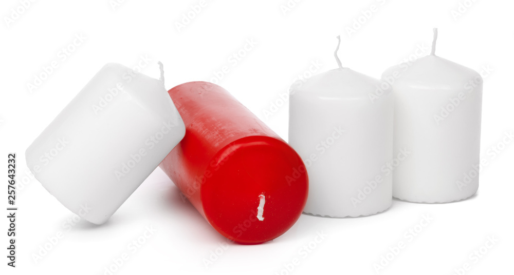 Wax colored candle isolated on white background close up Wax colored candle isolated on white background close up