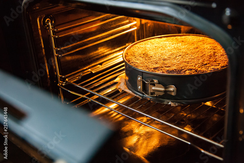Tela Homemade cake is prepared and baked in a special form for baking in an electric oven in the kitchen