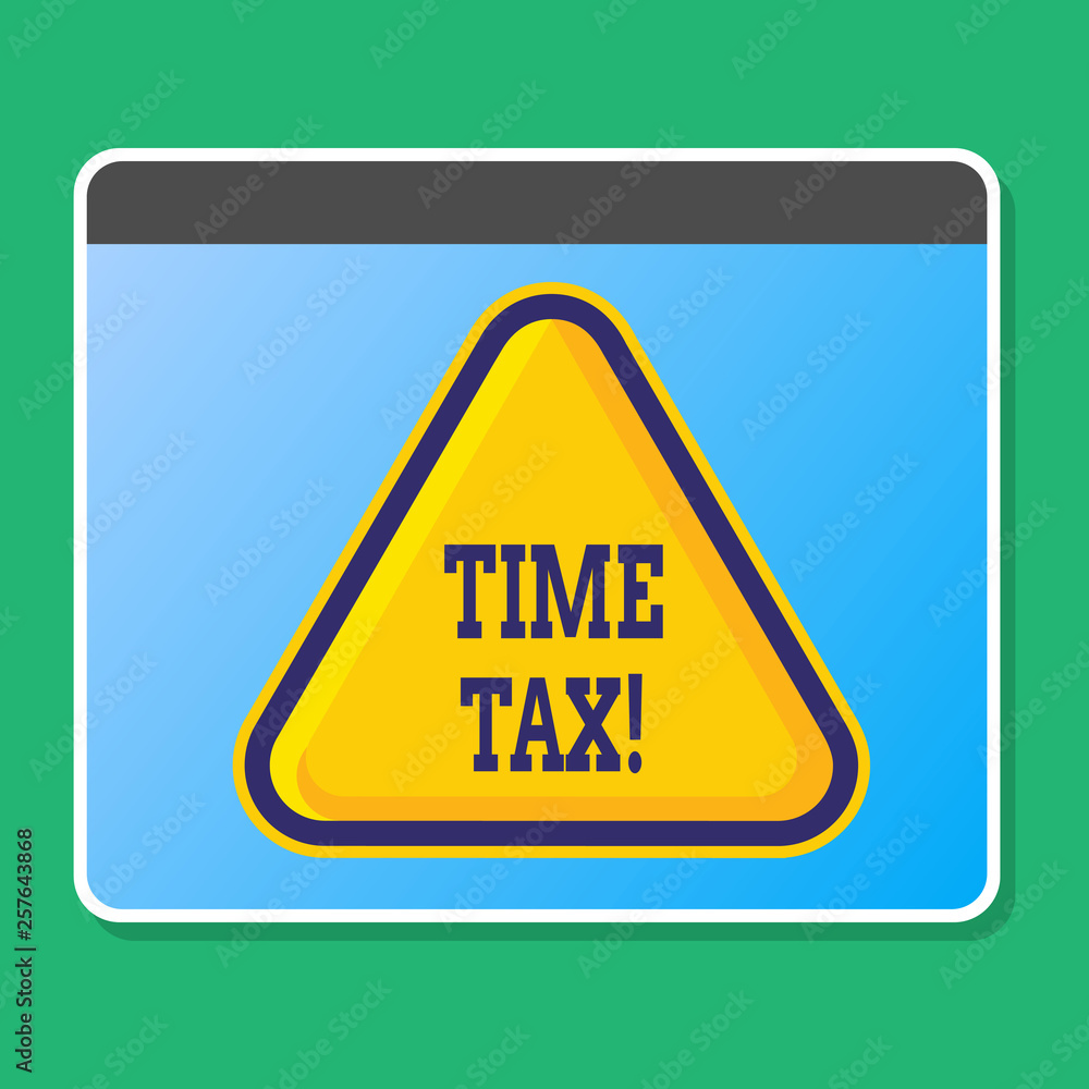 Handwriting text writing Time Tax. Conceptual photo when individual taxpayers prepare their financial statements Blank Yellow Embossed Triangle with Border as Web Button In Tablet Screen Handwriting text writing Time Tax. Conceptual photo when individual taxpayers prepare their financial statements Blank Yellow Embossed Triangle with Border as Web Button In Tablet Screen