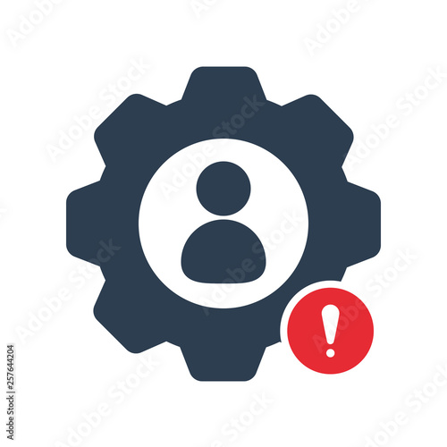 Work icon with exclamation mark. Work icon and alert, error, alarm, danger symbol