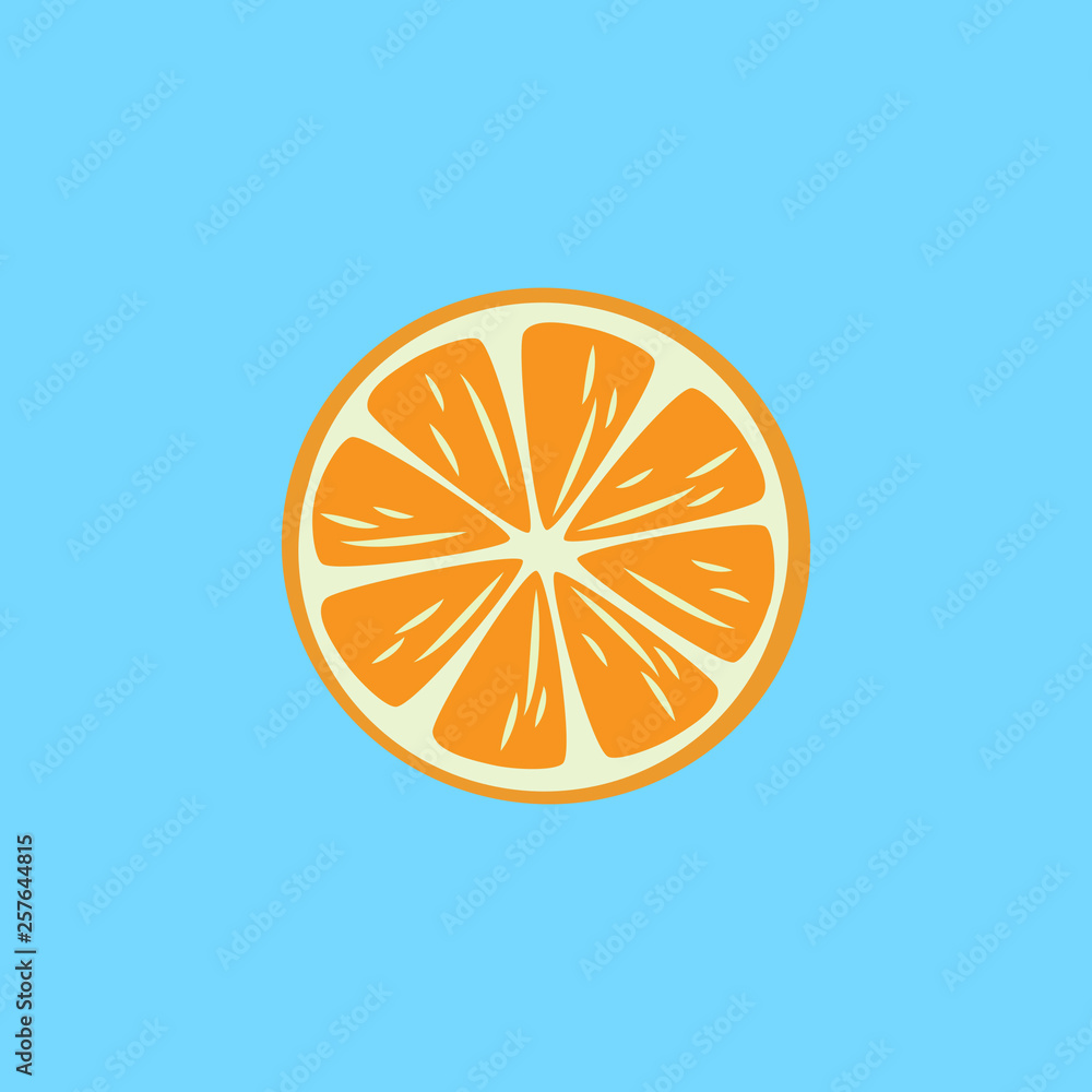 Orange on blue background, flat design, logo, icon Orange on blue background, flat design, logo, icon