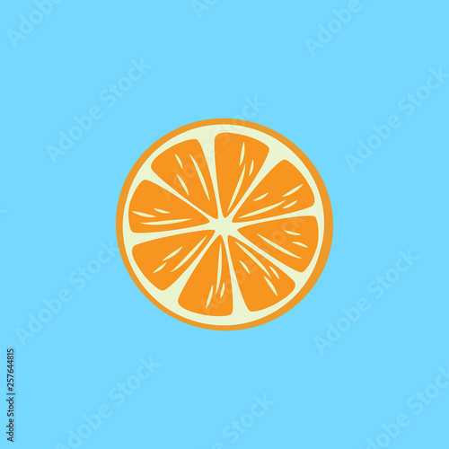 Orange on blue background, flat design, logo, icon