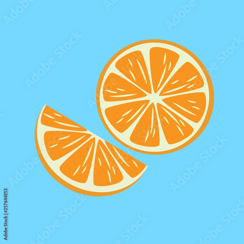 Orange on blue background, flat design, logo, icon