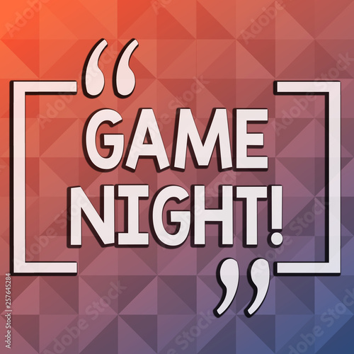 Word writing text Game Night. Business photo showcasing usually its called on adult play dates like poker with friends Infinite Multi Tone Color Triangle Shape in Pyramid Pattern with Dimension photo