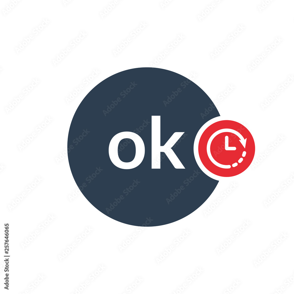Ok icon with clock sign. Ok icon and countdown, deadline, schedule, planning symbol Ok icon with clock sign. Ok icon and countdown, deadline, schedule, planning symbol