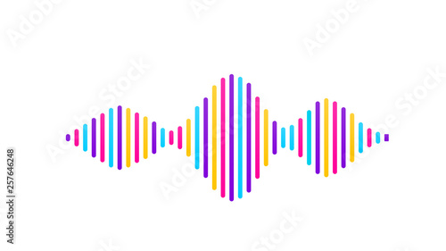 Wave sound vector background. Music flow soundwave design, color elements isolated on white backdrop. Radio beat frequency consist of lines