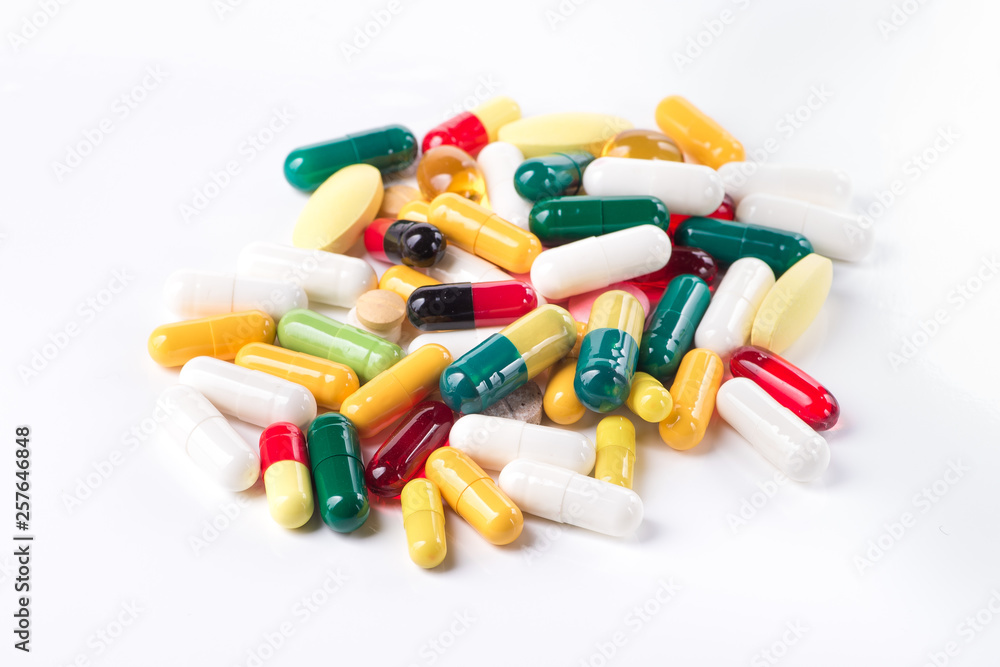 Pile of colored pills isolated Pile of colored pills isolated