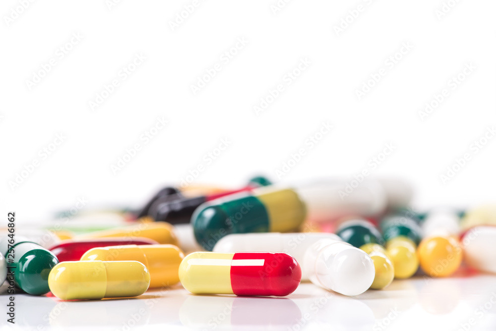 Pile of colored pills isolated Pile of colored pills isolated