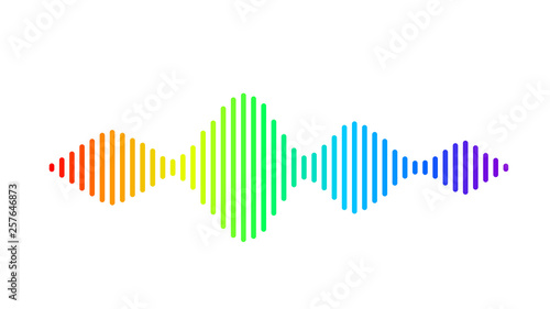 Wave sound vector background. Music flow soundwave design, spectrum color elements isolated on white backdrop. Radio beat frequency consist of lines