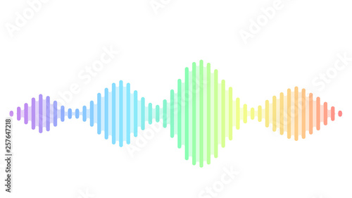 Wave sound vector background. Music flow soundwave design, spectrum color elements isolated on white backdrop. Radio beat frequency consist of lines