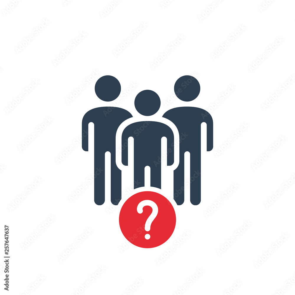 Group icon with question mark. Group icon and help, how to, info, query symbol Group icon with question mark. Group icon and help, how to, info, query symbol