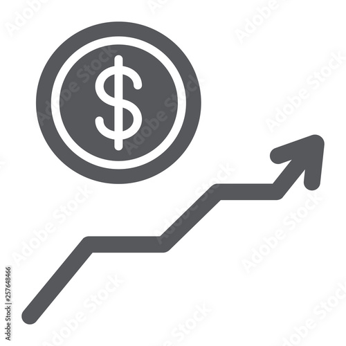 Dollar growth glyph icon  financial and graph  money increase sign  vector graphics  a solid pattern on a white background.