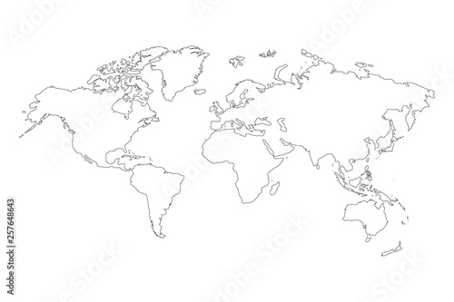 Fototapeta Naklejka Na Ścianę i Meble -  best popular world map outline graphic sketch style, background vector of Asia Europe north south america and africa