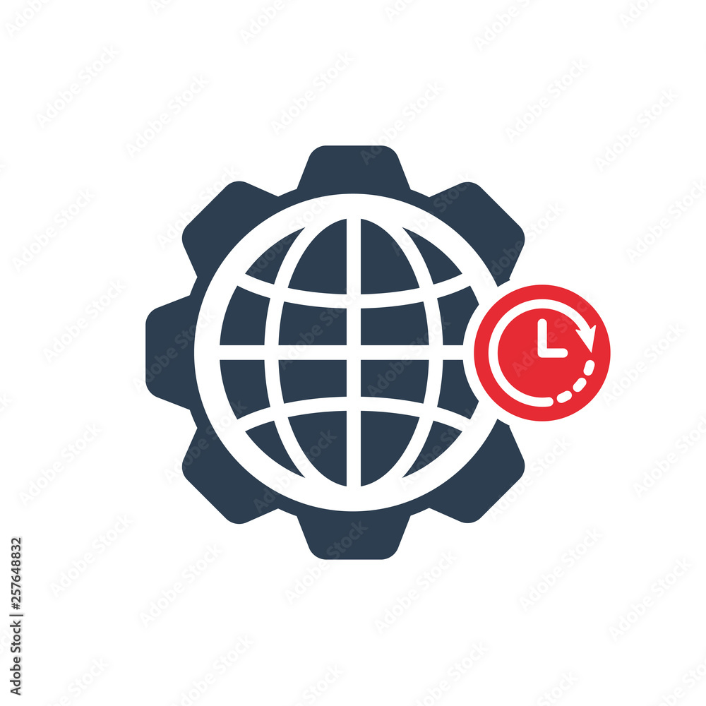World icon with clock sign. World icon and countdown, deadline, schedule, planning symbol World icon with clock sign. World icon and countdown, deadline, schedule, planning symbol