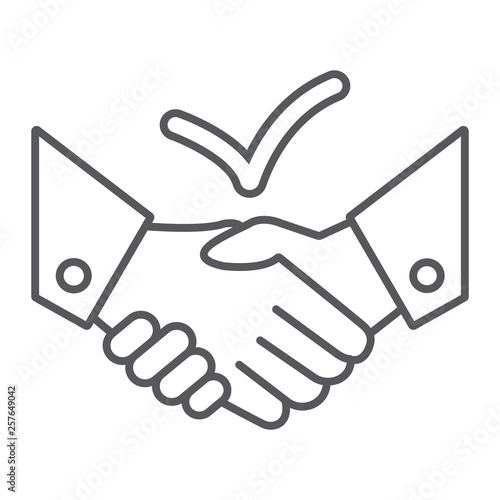 Deal thin line icon, agreement and partnership, handshake sign, vector graphics, a linear pattern on a white background.