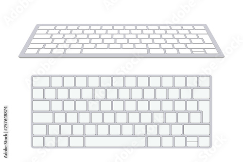 Modern aluminum computer keyboard isolated on white background. Vector illustration.