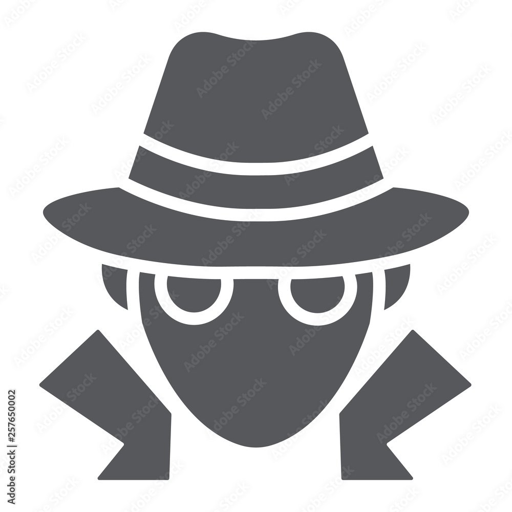 Fraud glyph icon, anonymity and agent, spy sign, vector graphics, a solid pattern on a white background. Fraud glyph icon, anonymity and agent, spy sign, vector graphics, a solid pattern on a white background.