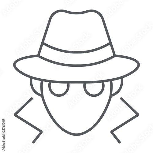 Fraud thin line icon, anonymity and agent, spy sign, vector graphics, a linear pattern on a white background.
