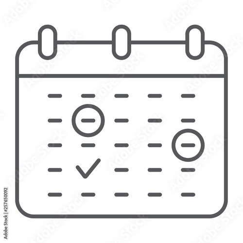 Important date thin line icon, month and day, calendar sign, vector graphics, a linear pattern on a white background.