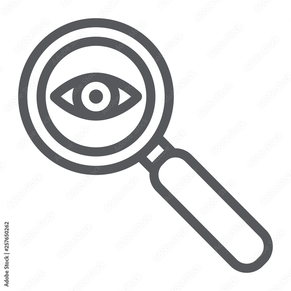 Observation line icon, surveillance and lens, eye and magnifier sign, vector graphics, a linear pattern on a white background. Observation line icon, surveillance and lens, eye and magnifier sign, vector graphics, a linear pattern on a white background.