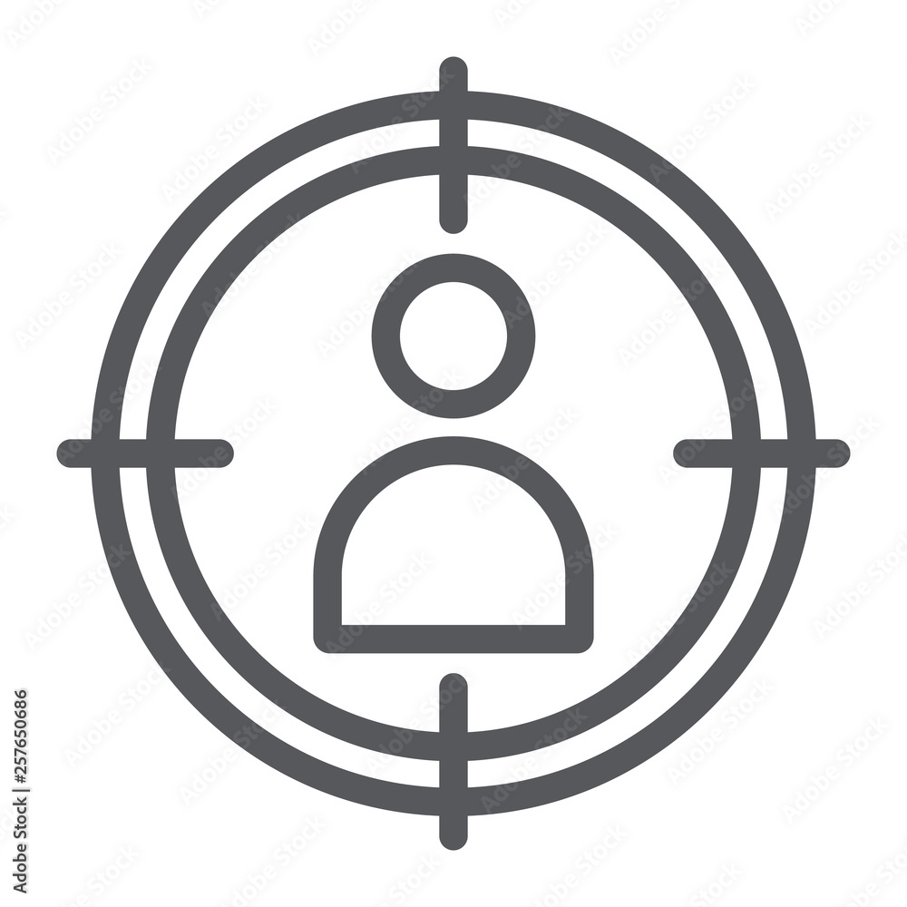 People target line icon, targeting and focus, person in aim sign, vector graphics, a linear pattern on a white background.