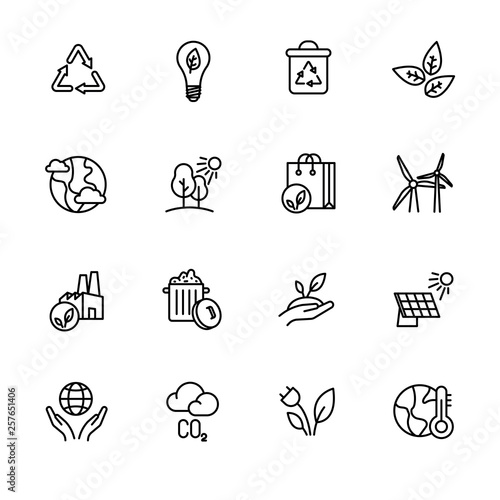 Simple icon set ecology and nature care. Protection and preservation of the environment. Conservation planet natural bio resources. Ecology, nature, energy, environment and recycle icons