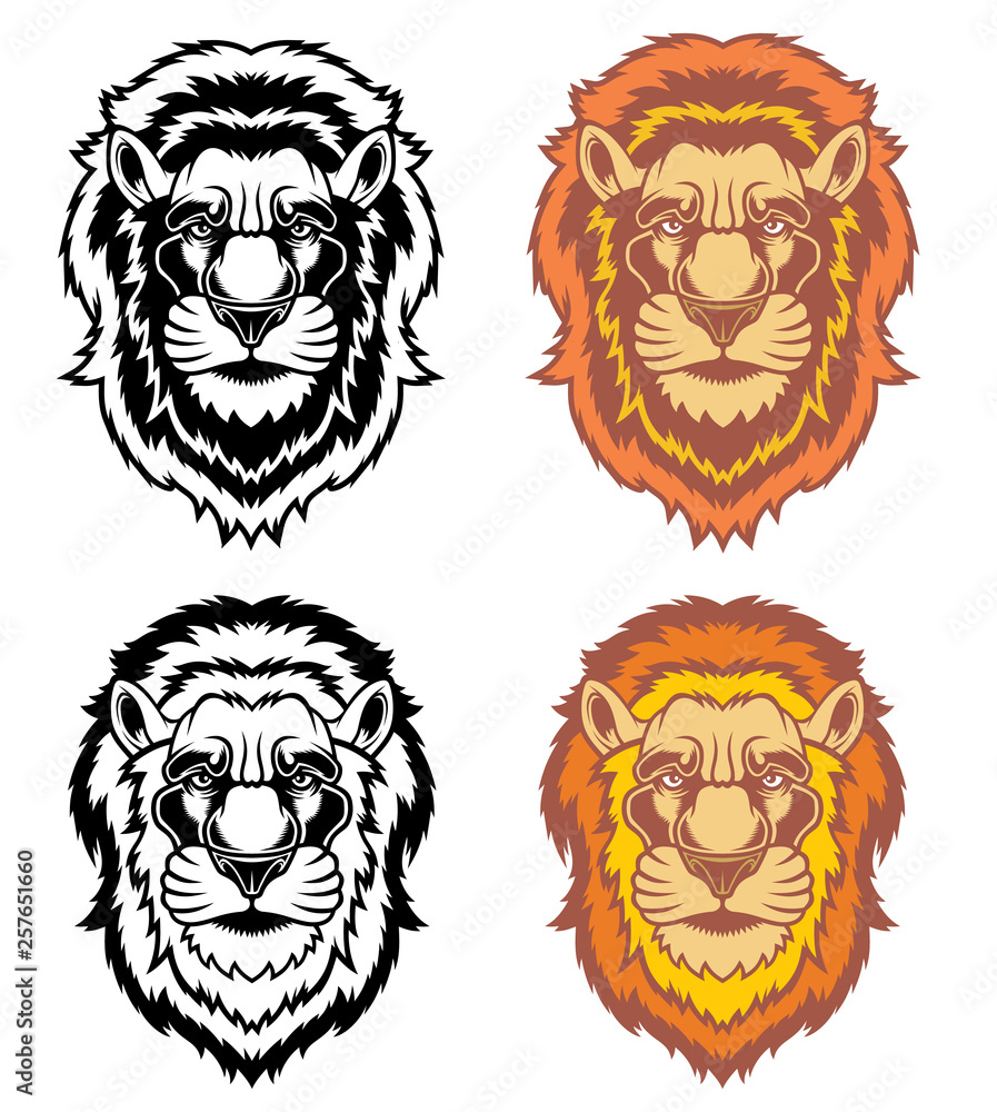 Naklejka premium Set of lions heads.