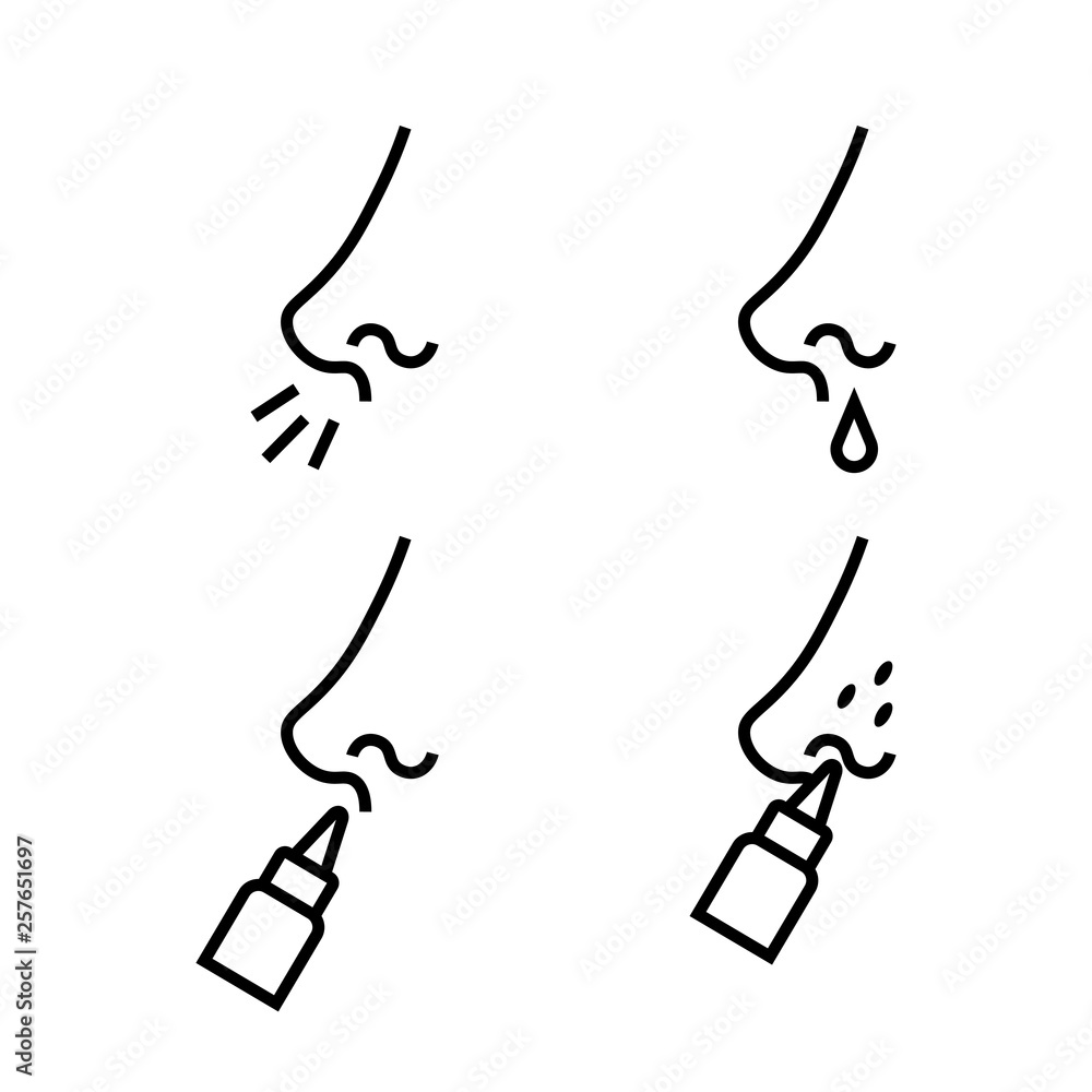 Nasal Spray. Nose Minimalistic Line stroke. Medicine instruction. Nasal Spray. Nose Minimalistic Line stroke. Medicine instruction.