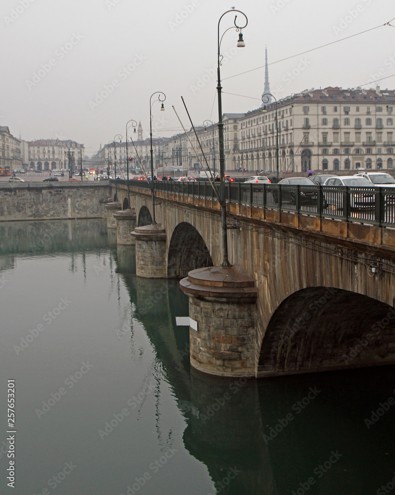 Vittorio Emanuele I bridge on the river Po in Turin