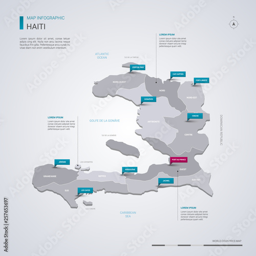 Haiti vector map with infographic elements, pointer marks.