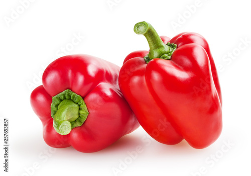 Red bell peppers isolated on white background with clipping path