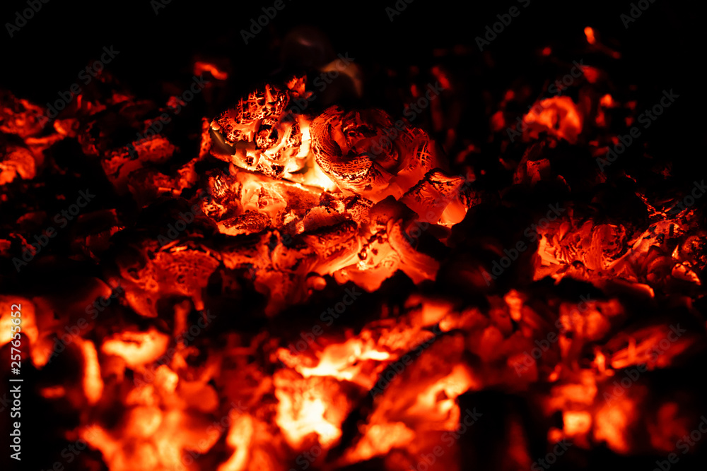 Hot coals in fireplace, fire background, close-up. Hot coals in fireplace, fire background, close-up.