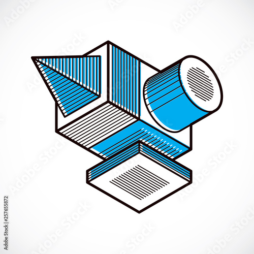 Abstract trigonometric construction, vector dimensional design template.