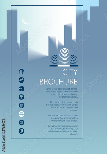 Simple city traveling tourist guide book. Brochure, flyer, cover, poster or guidebook template. Vector modern illustration.