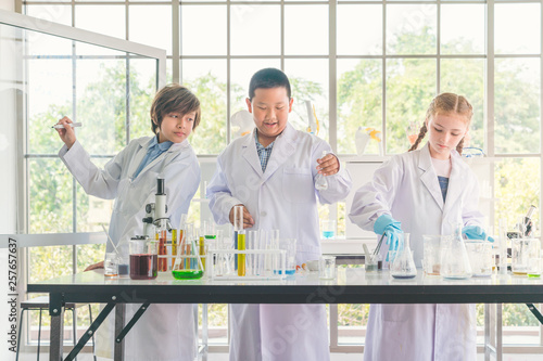 kids with test tubes studying chemistry