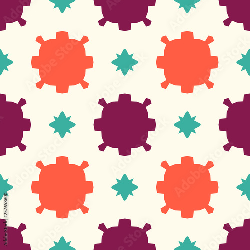 Bright seamless pattern with alternating geometric shapes.