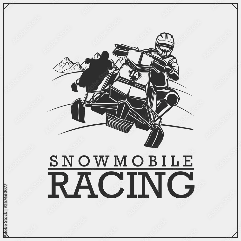 Snowmobile label, badge and design elements. Print design for tshirt