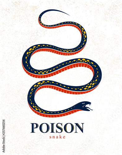 Venomous snake vintage tattoo, vector logo or emblem of aggressive predator reptile, deadly poisoned serpent symbol, vintage style illustration.