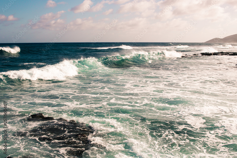 Ocean Waves on Island Coast and Shoreline Landscape Nature Photo